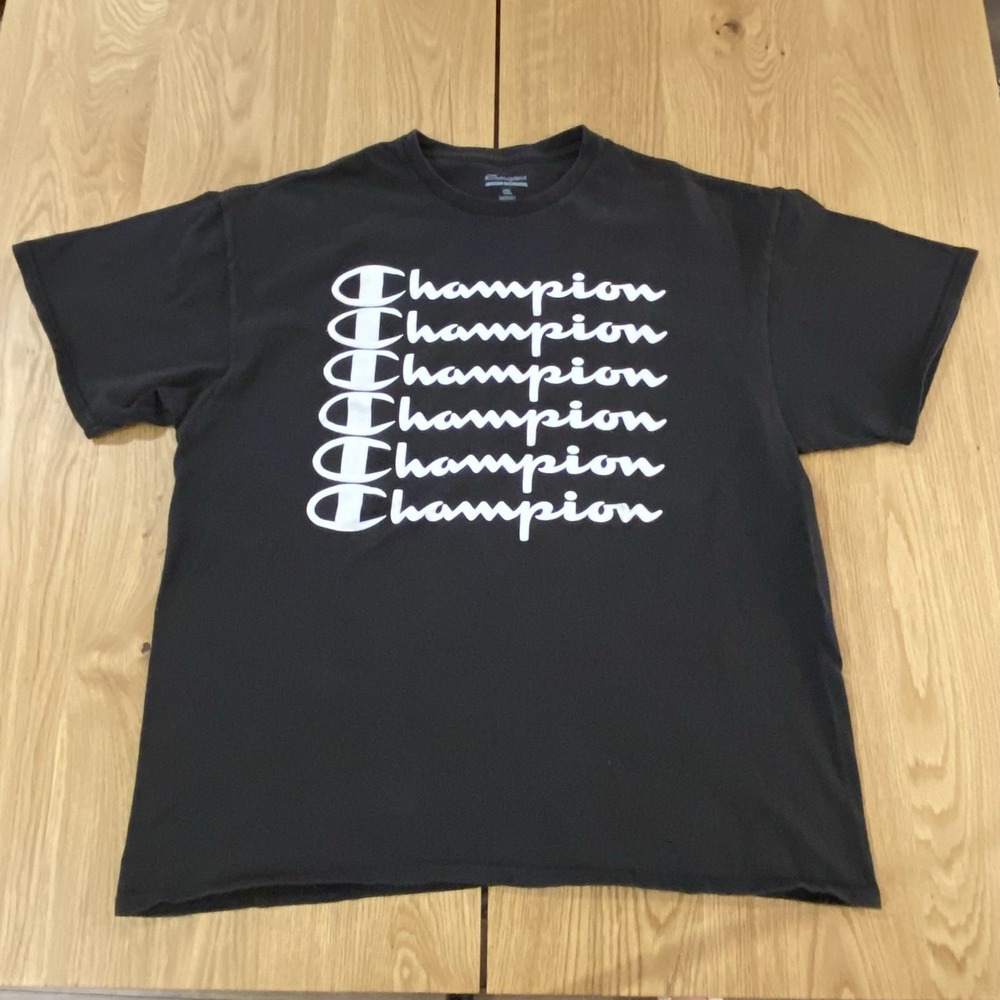 Champion‎ Men's Classic T-Shirt  Size 1XL Black Stacked Logo Graphic Street Wear